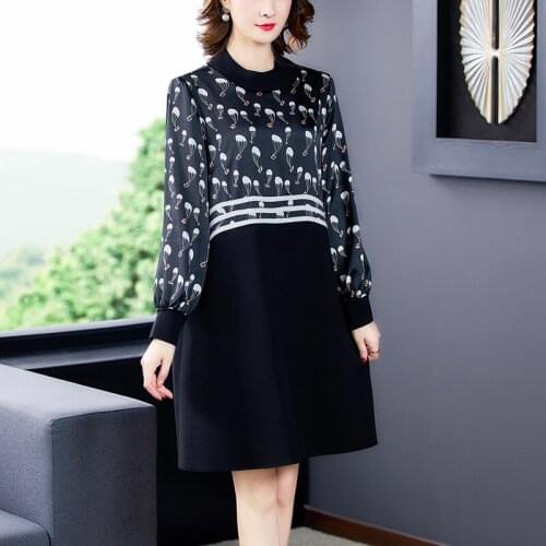 Chikichi Casual Stand Collar Printed Dress Womens Fall 2021 New Loose Long Sleeve Fashion Fashion Printed Long Sleeve Dress 4XL