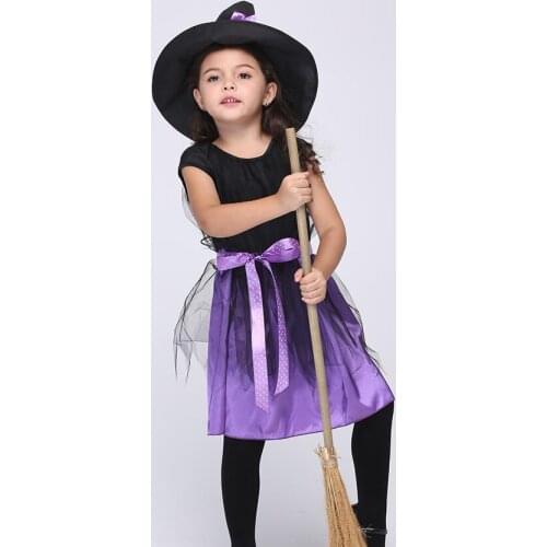 Girl Witch Dress+Hat Childrens Day Costumes Princess Party Dresses Kids Children Clothing Carnival Halloween Cosplay Costume