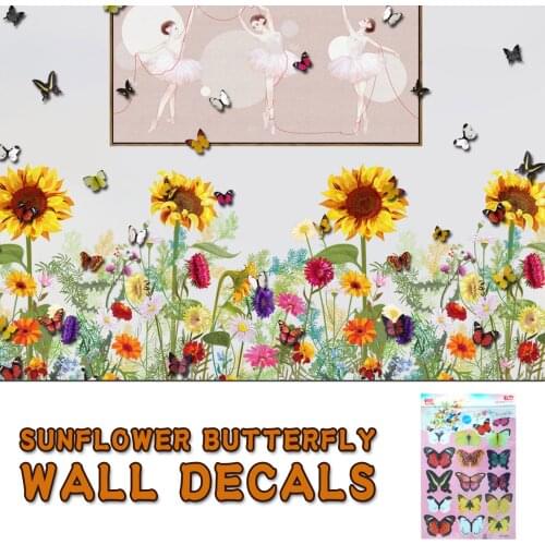 Sunflower Butterfly Wall Decals Garden Flower Wall Stickers Art Decoration Home Decoration Wall Decals Room Interior