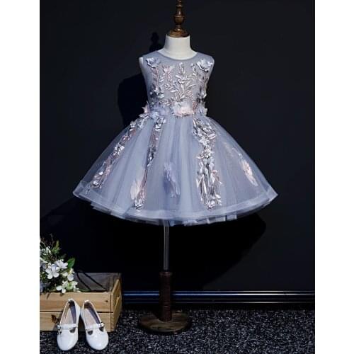Stunning Flower Girls Dresses Zipper Back Ball Gown Girls Party Dresses Floral Applique with Beads