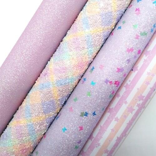 PINK Glitter Fabric with Arrow Iridescent Synthetic Leather, Caviar Embossed Faux Fabric For Bow A4 21x29CM Twinkling Ming KM088