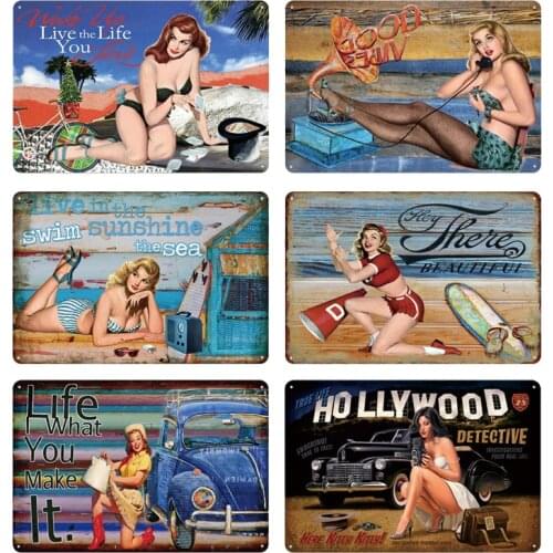 Pin Up Girl Metal Sign Plaque Metal Beauty Lady Metal Poster Sexy Tin Sign Wall Decor For Bar Pub Club Man Cave Retro Signs