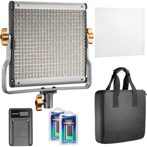 Neewer Dimmable Bi-color 480 LED Video Light CRI 96+ 3200-5600K with U Bracket,2 Pieces Rechargeable Li-ion Battery and charger