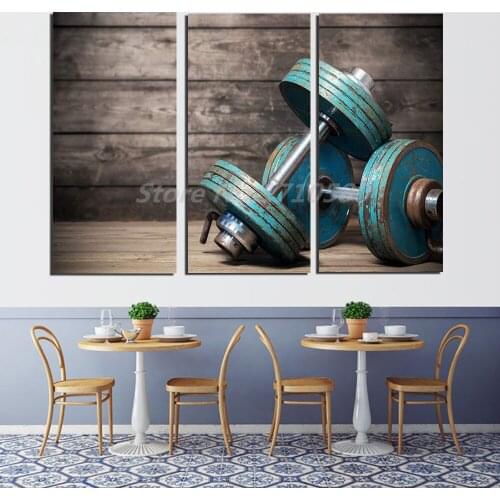 Vintage Dumbbells Poster Gym Fitness Photo Bodybuilding Sports 3 Pieces/Set Paintings On Canvas Modern Art Wall Pictures Home