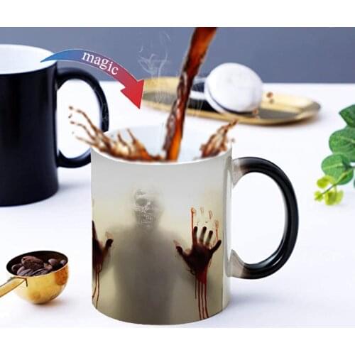 Walking Dead Color Changing Cup Creative Breakfast Milk Tea Water Mug Ceramic Zombie Coffee Mugs Halloween Birthday Spoof Gift