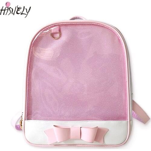 HISUELY 2021 Summer Candy Clear Bow BackpacksPU Leather Women Backpack Solid Color Cute Girls School Bags for Girls Transparent