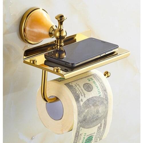 European-style golden jade tissue holder bathroom copper hardware pendant mobile phone roll paper holder toilet paper toilet