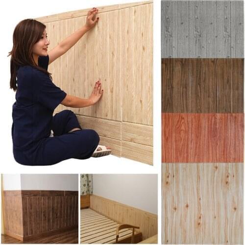3D Wallpaper Self Adhesive Woodr Grain Wall Sticker Soft Package Living Room Walls Decoration Waterproof Foam Wall Sticker