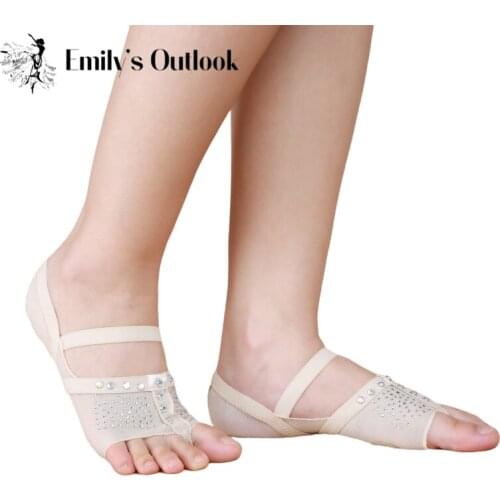 Ballet Dance Socks Heel Protector Foot Thong Toe Pad Bellydance Mesh Shoes Diamond Decorated Black Beige Free Shipping