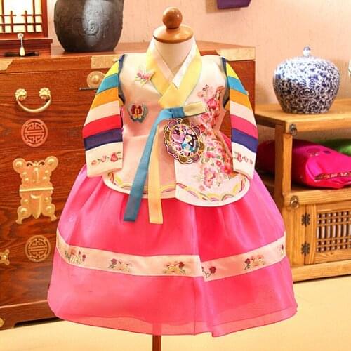 New Children Kids Girl Korean Dolbok Baby Hanbok Dress Birthday Party Game Embroidery Festival Costume National Cosplay Gfit