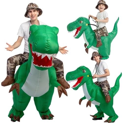 Adult Kids Inflatable Costume Halloween Green Dinosaur t rex Cosplay Animal Fancy Dress Children Riding On Dino Costumes Blow Up