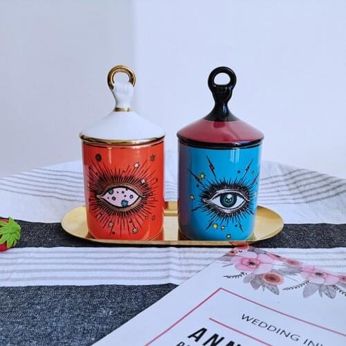 Home Decoration Handmade Ceramic Twinkle Big Eye Jar Flower Arranging Pots Jewelry Box Retro Cup Candelabra Candle Holders