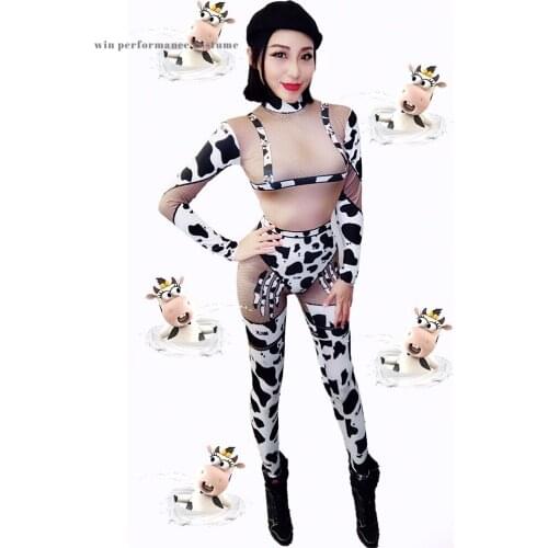 Exotic costume animal milk cow entertainment live skin color jumpsuit performance live wear party sexsy jazz amusement park