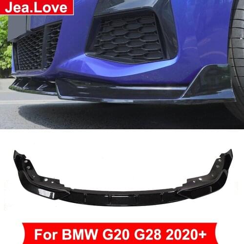 FD Style 3 pcs/set Bright Black / Carbon Fiber Front Lip Bumper Shovel Protector for BMW 3 Series G20 G28 2020+ Modification