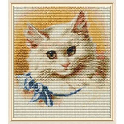 Joy Sunday Kitty wearing a bow tie Cross Stitch Kits pattern Printed Chinese embroidery needlework suitable for Childrens room