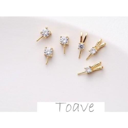 14K electroplating color preservation inlaid zircon necklace bracelet sticky pearl cap simple diy hand-made material accessories