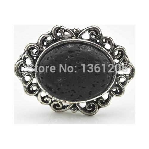 R116 Finger Ring Oval Lava Rock Volcano Stone Factory Price Jewlery Vintage Look Tibet Alloy free shipping wholesale