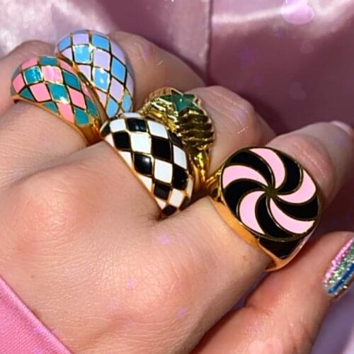New INS Rainbow Striped Lollipop Rings for Women Y2K Jewelry 90s Aesthetic Vintage Goth Charms Star Ring Friends Gift Wholesale