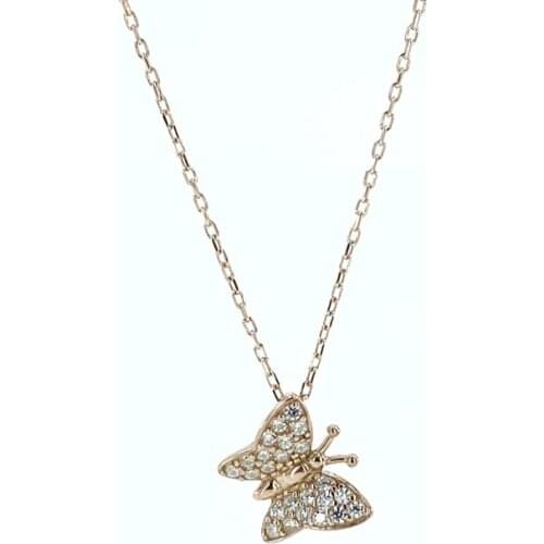 Tiny Cubic Zirconia Butterfly 925 Silver Necklace