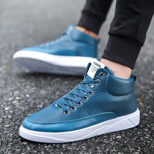 Mens Vulcanized Shoes Slip-on High Top Sneakers Lace-up Casual Shoes Men Shoes For Men Sneakers Leather Tenis Masculino D9-49