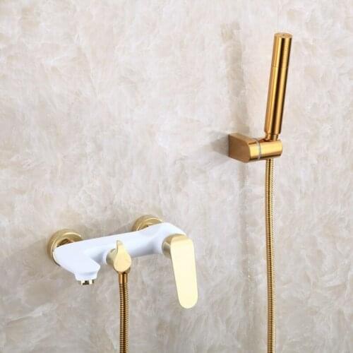 Copper Bathroom Bathtub Shower Faucet Set Hot & Cold Solid Brass Mixer Tap With Handheld White/Black & Gold Nordic Style