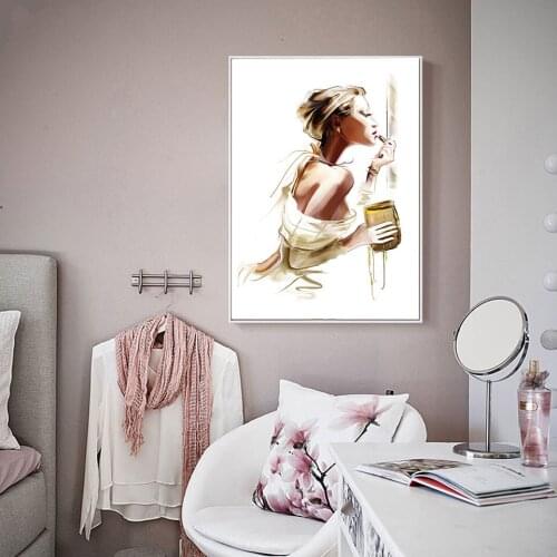 Fashion Poster Print Girl Makeup Canvas Painting Nordic Art High-heeled Shoes Wall Pictures For Living Room Paris Perfume Modern