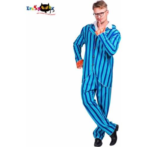 Fashion Austin Powers Suit 80s 70s Party Cosplay Men Blazer Suit Blue Striped Disco Costumes Adult Halloween Costume For Men