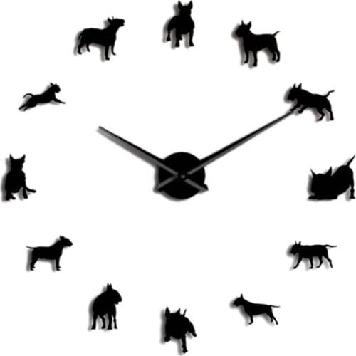 Bull Terrier Dog Wall Art Diy Large Wall Clock Dog Breed Pug Big Needle Clock Watch Pet Shop Decor Gift for Bull Terrier Lovers