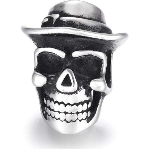 316L Stainless Steel Skull Bead Polished 6mm Large Hole Beads Metal Charm Accessories for DIY Bracelet Jewelry Making