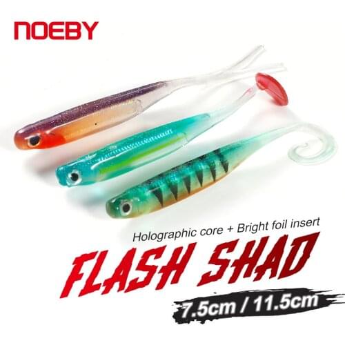 Noeby Soft Silicone Fishing Lure 75mm 2.5g 115mm 5.4g T Tail Minnow Shad Inner Laser Soft Bait for Sea Bass Pike Fishing Lure