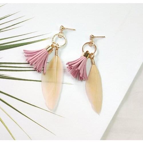 New Fashion Bohemian Ethnic Fringed Tassel Earrings for Women Golden Round Long Feather Earrings Jewelry Gift