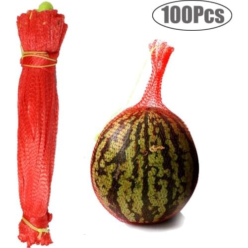 100pcs Fruit Plastic Mesh Bag Watermelon Melon Grow Protection Hanging Net Hot Greenhouse Vegetable Drawstring Nylon Handle Bags