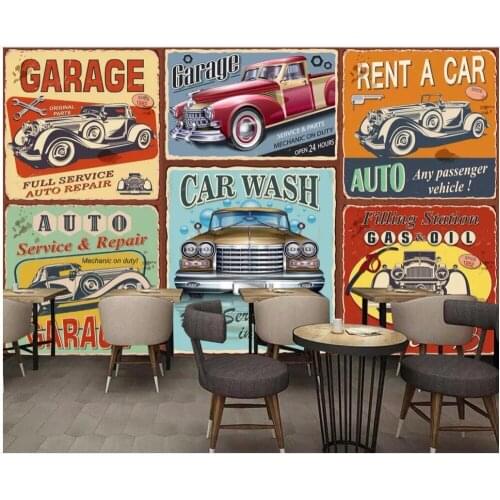 Custom photo 3d wall paper Retro nostalgic hand-painted European classic car bar 3d wall murals wallpaper for walls 3 d