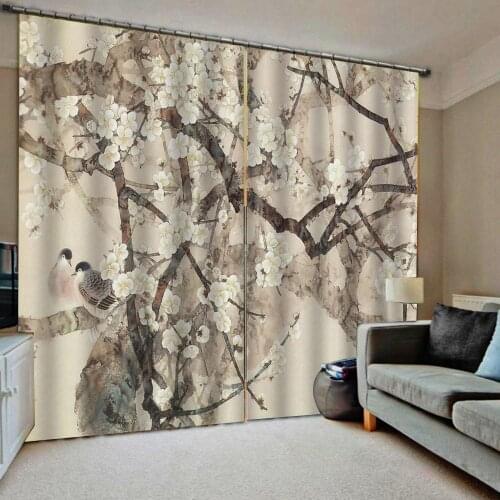 Luxury Blackout 3D Window Curtains For Living Room Bedroom Plum blossom bird curtains