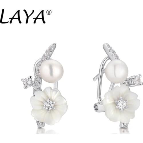 Laya 925 Sterling Silver Summer Hot Style Jewelry High Quality Zircon Natural Shell Flower Freshwater Pearl Earrings For Women