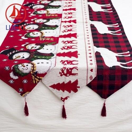 LUCKK 35*180cm Table Cloth Runner Christmas New Year Party Decorations Tablecloth Xmas Tree Elk Plaid Printed Dinner Table Cover