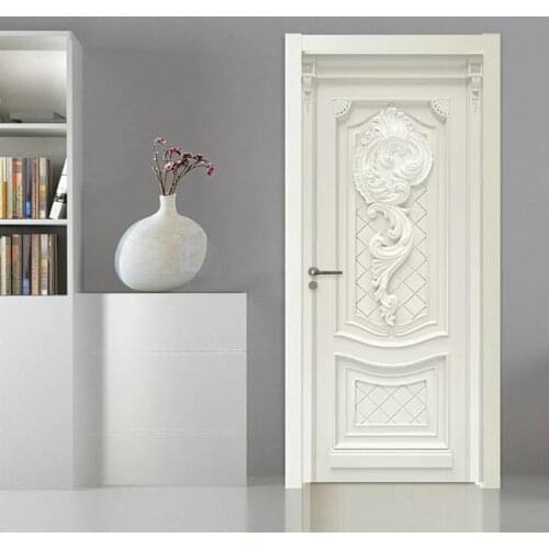 Modern Abstract Art Door Sticker 3D Embossed Flowers Mural Photo Wallpaper Living Room Bedroom PVC Waterproof Stickers 2 Pieces