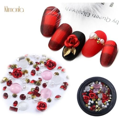 1 Bottle Colorful Flowers Nail Rhinestones Mix Design 3D Pointed Nail Studs Glitter Crystal Nail Art Decoration Tips