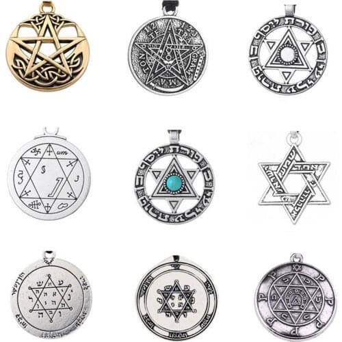 Teamer Vintage Wicca Charms for Jewelry Making Tetragrammaton Pentagram Pentacle Pendant Solomon Talisman Amulet Men Accessories