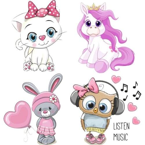 Iron on Cartoon Animal Patches for Kids Clothes DIY T-shirt Dresses Applique Heat Transfer Vinyl Ironing Stickers Thermal PressD