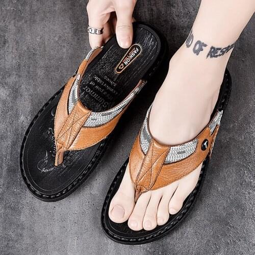 2021 Man Flat Water Shoes PU Mens Casual Summer Beach Slippers Male Swimming Footwear Outdoor Sneakers Flip Flops Size 38-47