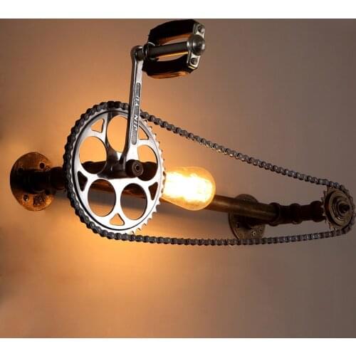 Loft vintage gear chain water pipe wall lamp,restaurant pub bedroom livng room stair villa pub bar cafe wall lamp sconce bra