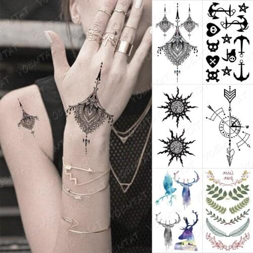 Waterproof Temporary Tattoo Sticker Woman Henna Sun Flower Finger Flash Tatoo Child Kid Clock Halloween Body Art Fake Tatto Man