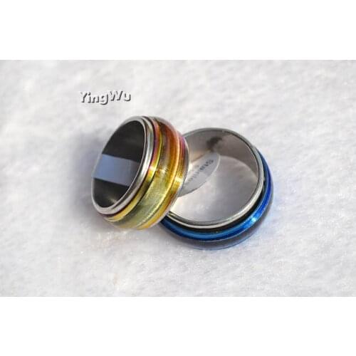 Yingwu 5pcs Wholesale Rotatable Cat Eye Fashion Stainless Steel Rings Wholesale Men Women Rainbow Jewelry Mixed lots