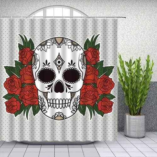 Interesting Skull Shower Curtains Red Rose Flowers Sunflower Green Leaf Bathroom Decor Waterproof Cloth Curtain Set Cheap
