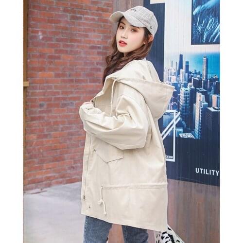 Make firm offers little dust coat female han edition of the new spring loose show higher hooded jacket