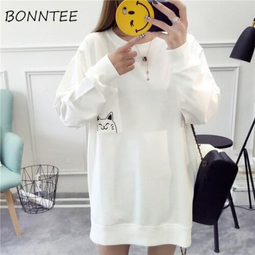 Hoodies Women Kawaii Loose Cartoon Printed Pocket Sweet Korean Style Trendy Womens Sweatshirts Casual Long Sleeve Pullover Daily