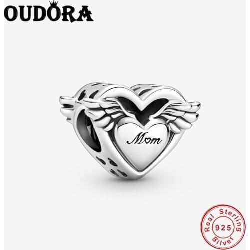 925 Sterling Silver Angel Wings & Mum Charm Fit Original Pandora Bracelet Charms Silver 925 Bead Women Fashion Jewelry Berloque