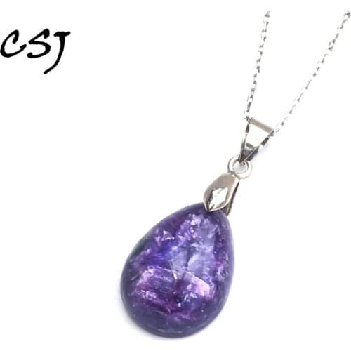 CSJ Elgant Natural Charoite Pendant 925 Sterling Silver Fine Jewelry For Women Wedding Engagment Party For Gift