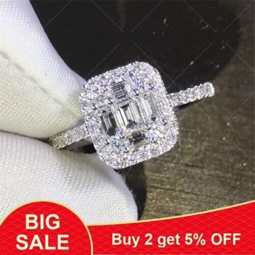 Handmade Lady 100% Soild 925 Sterling Silver ring Baguette 5A zircon Stone cz Engagement Wedding Band Ring for women men Jewelry